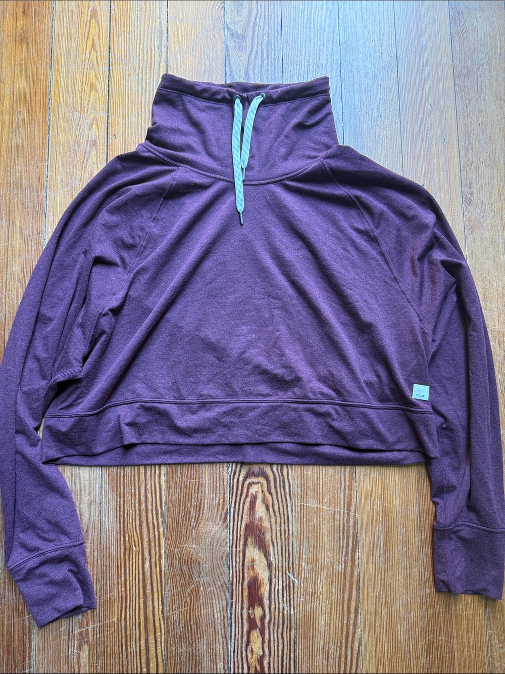 Vuori Plum Cropped Funnel Pullover with Mint Drawcord